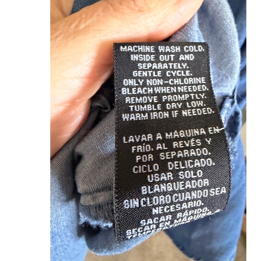 Zac & Rachel Woman 2X Dark Wash Lyocell Denim Blue Roll Tab Button Down Shirt - Picture 9 of 11